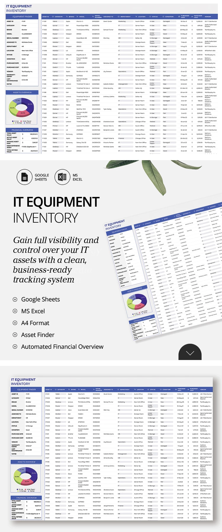 Aperçu de Modèle de inventaire de matériel informatique pour Google Sheets and Microsoft Excel