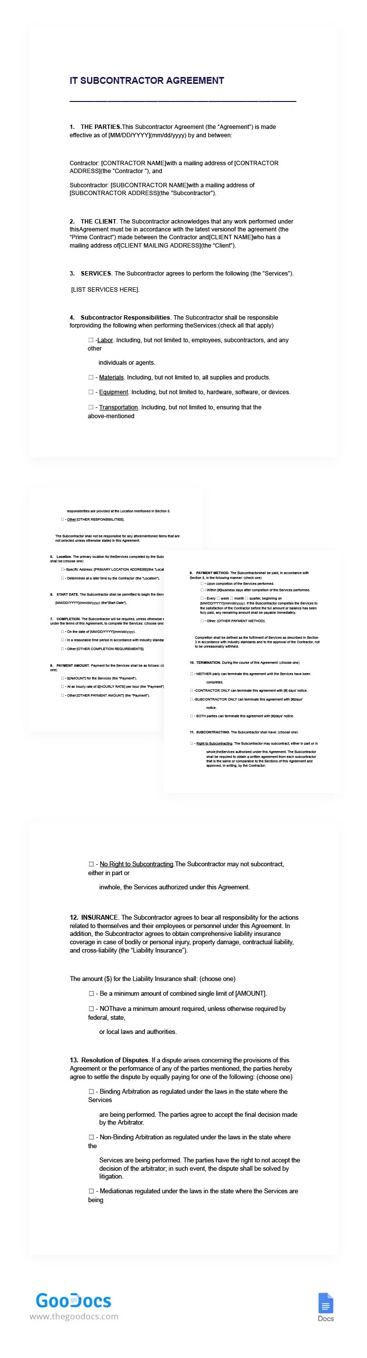 Professional IT Subcontractor Agreement - free Google Docs Template - 10066528