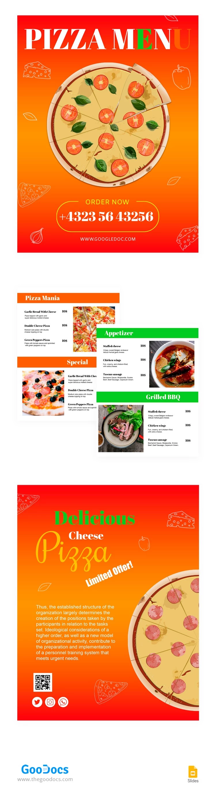 Menu du restaurant de pizzas italiennes - free Google Docs Template - 10063587