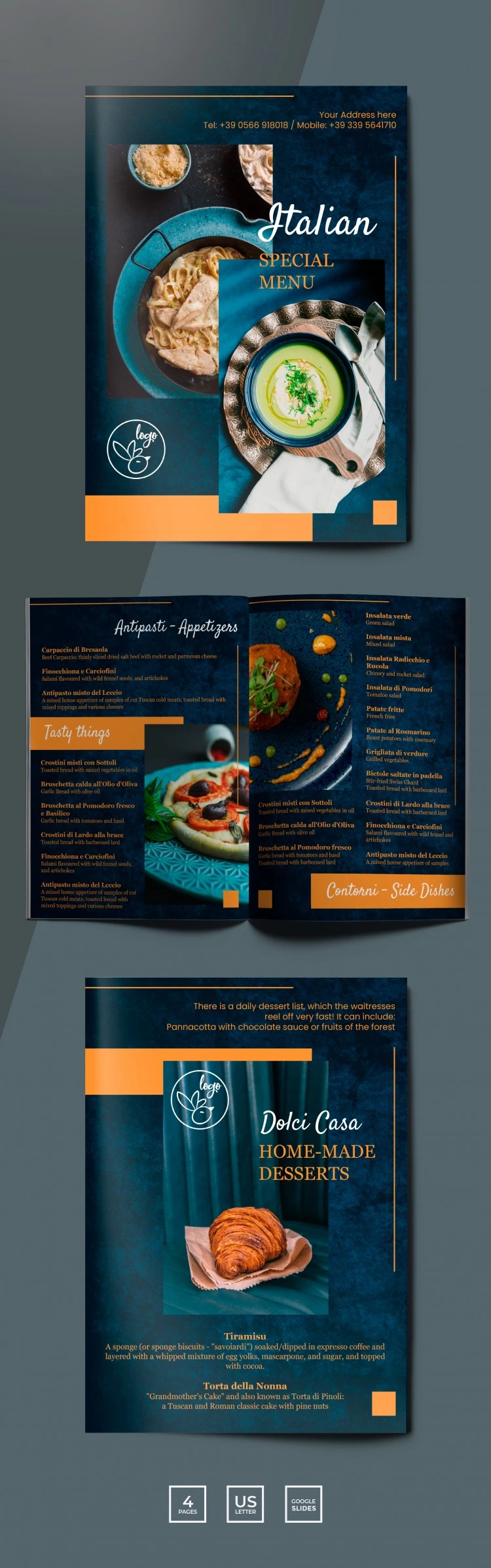 Dunkle italienische Restaurantkarte - free Google Docs Template - 10061820