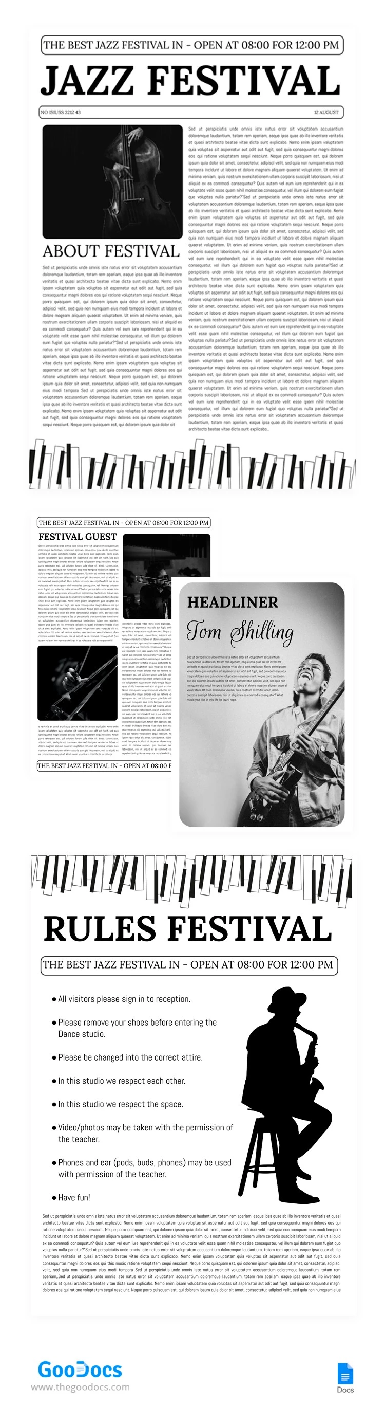 Jornal do Festival de Jazz - free Google Docs Template - 10065741