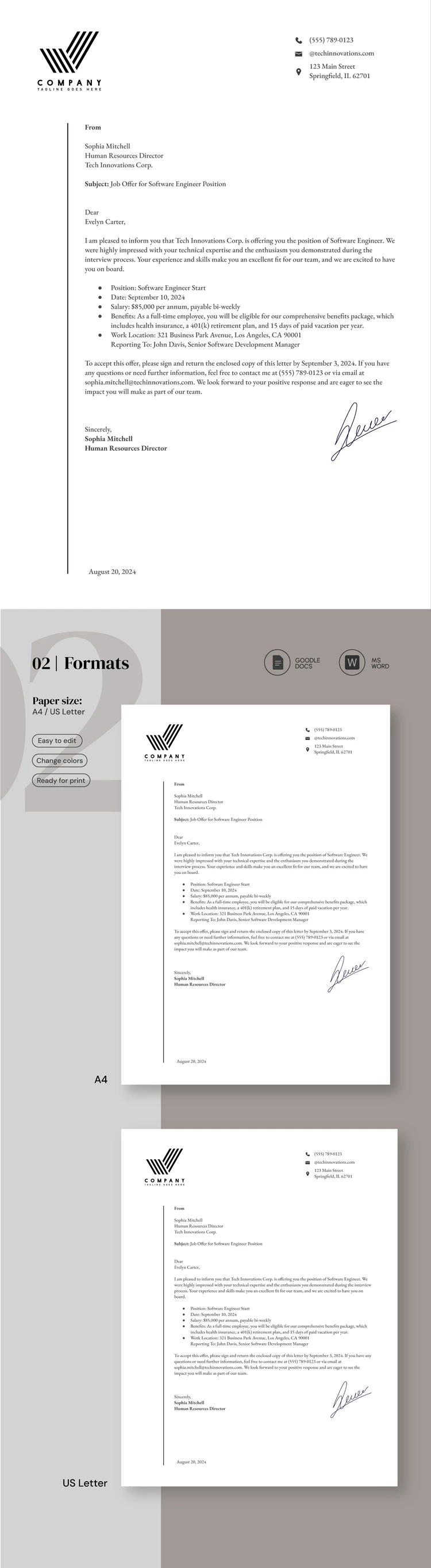 Lettera formale di offerta di lavoro - free Google Docs Template - 10069265