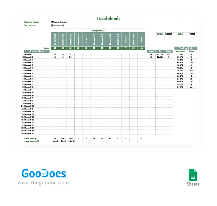 Khaki Gradebook - free Google Docs Template - 10062226