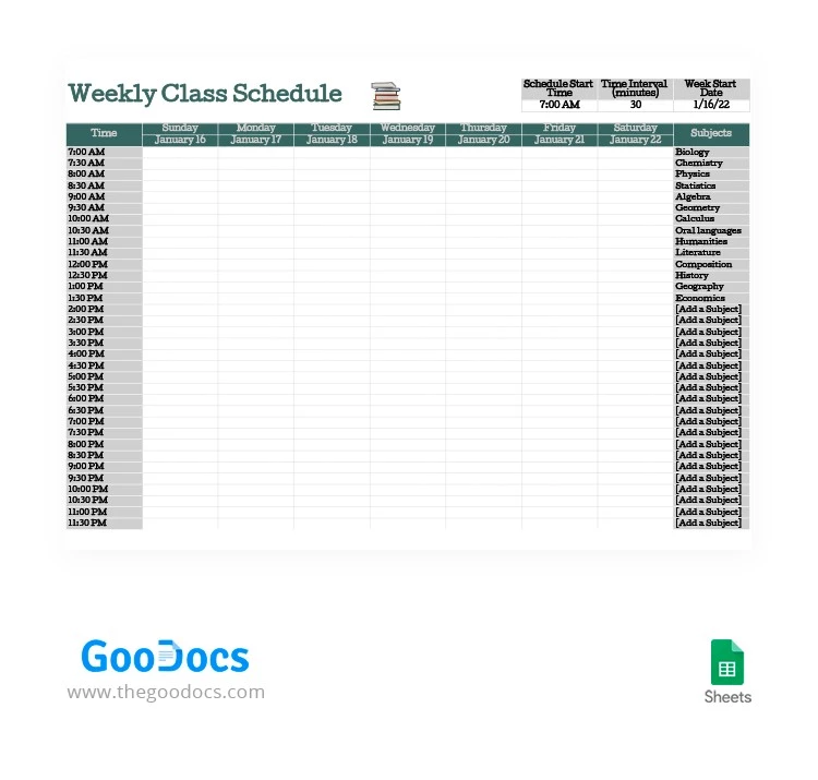 Horario semanal de clases kaki. - free Google Docs Template - 10062187