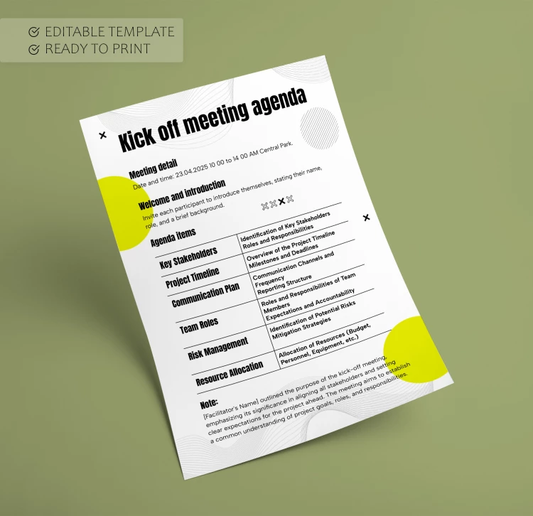 Kick off Agenda - free Google Docs Template - 10068878