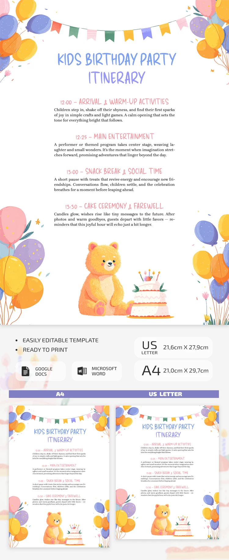 Itinerario festa di compleanno per bambini - free Google Docs Template - 10072382