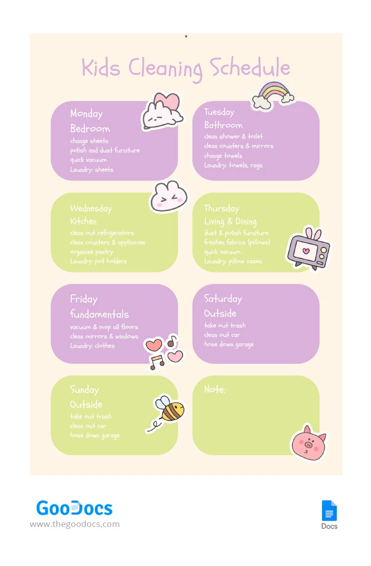 Kids Cleaning Schedule - free Google Docs Template - 10065305