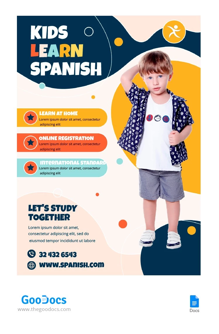 孩子们学习西班牙语传单 - free Google Docs Template - 10066014