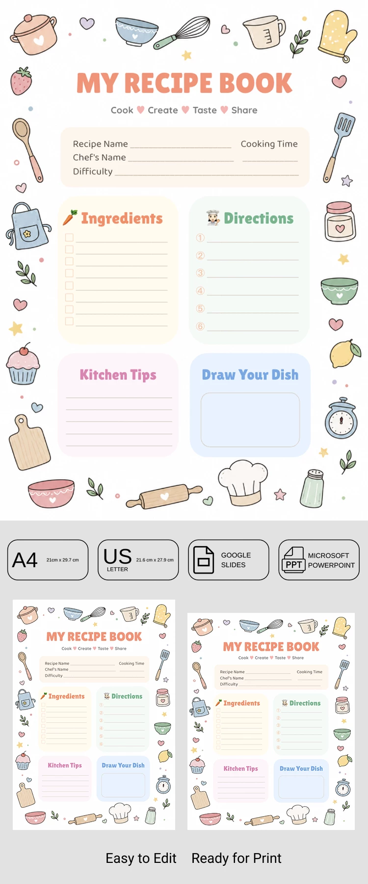 Vista previa de Plantilla de receta para niños para Google Slides and Microsoft PowerPoint