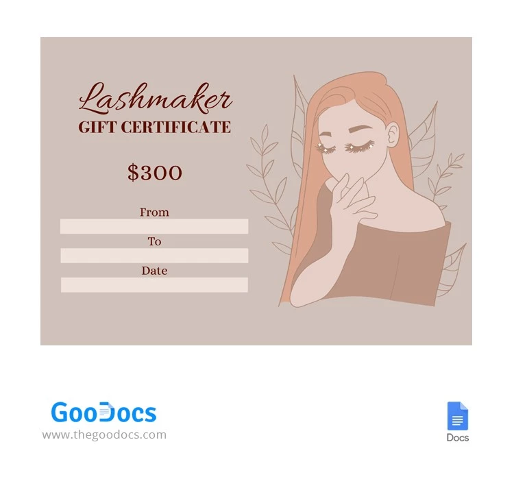 Lashmaker Gift Certificate - free Google Docs Template - 10062917