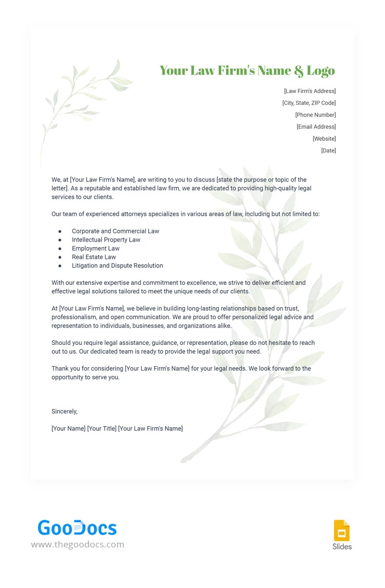 Papier à lettres de cabinet d'avocats botanique - free Google Docs Template - 10066351
