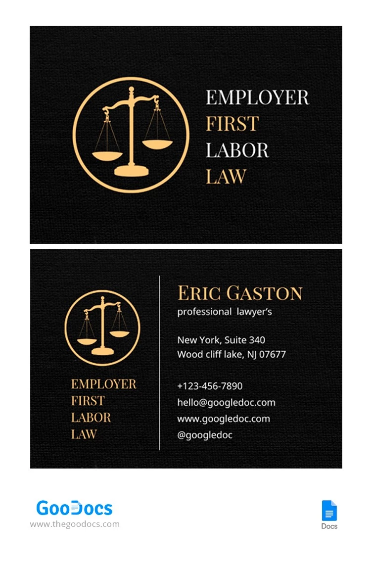 Cartão de visita do advogado - free Google Docs Template - 10064877