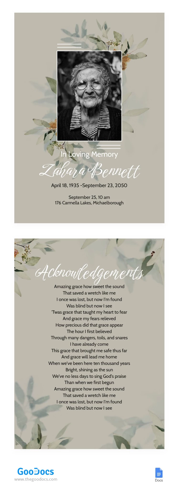 Leafy Funeral Program - free Google Docs Template - 10064959