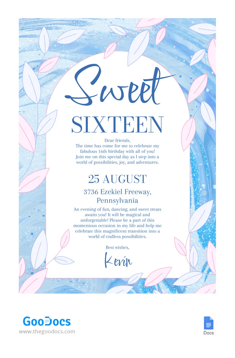 Leafy Pastel Sweet 16 Invitation - free Google Docs Template - 10066255