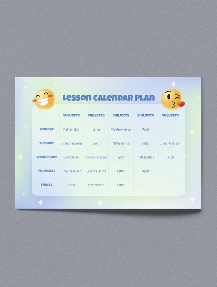 Plan de calendario de lecciones Decoración del salón de clase - free Google Docs Template - 10061879