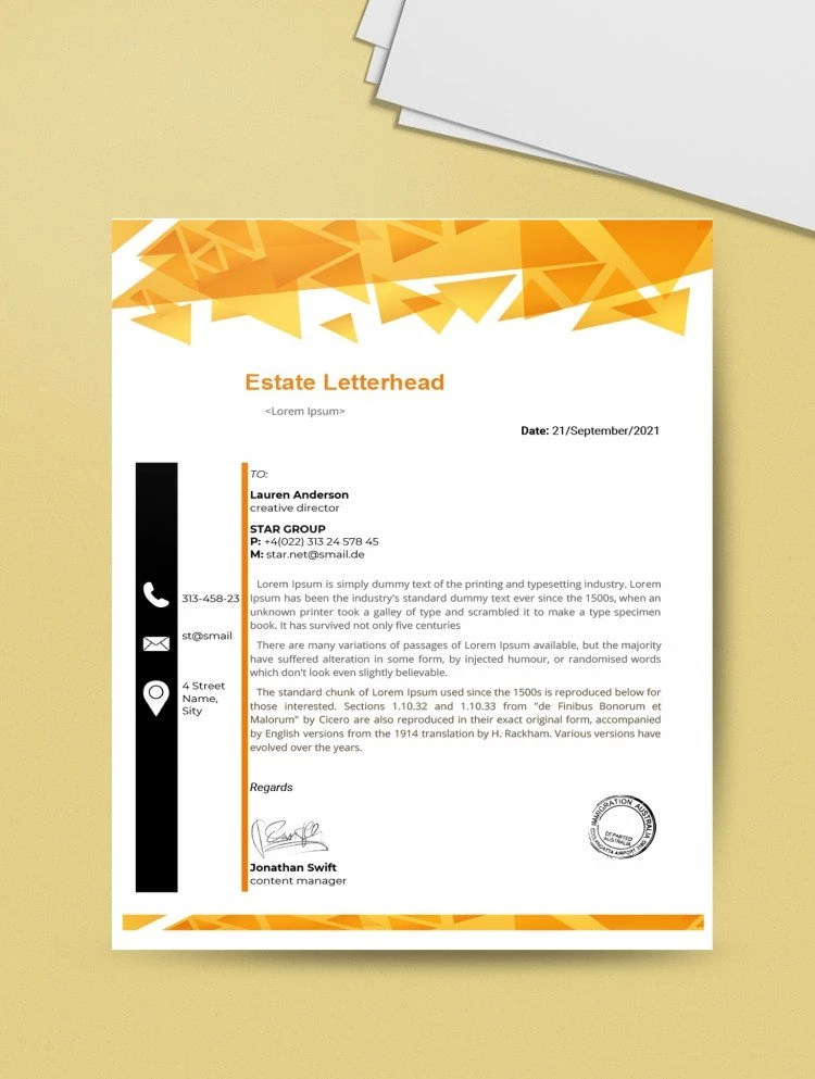 Carta intestata gialla elegante - free Google Docs Template - 10061489