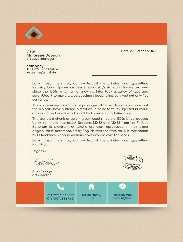 Blue and Orange Letterhead - free Google Docs Template - 10061490