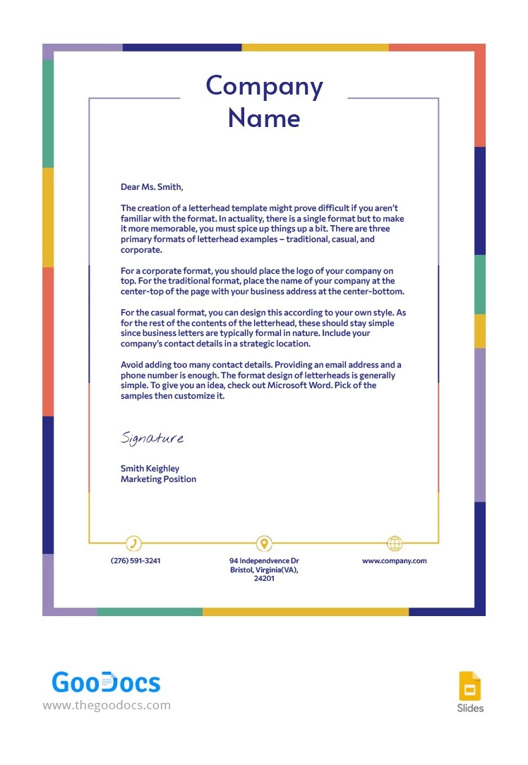 Letterhead with a Colorful Frame - free Google Docs Template - 10063268