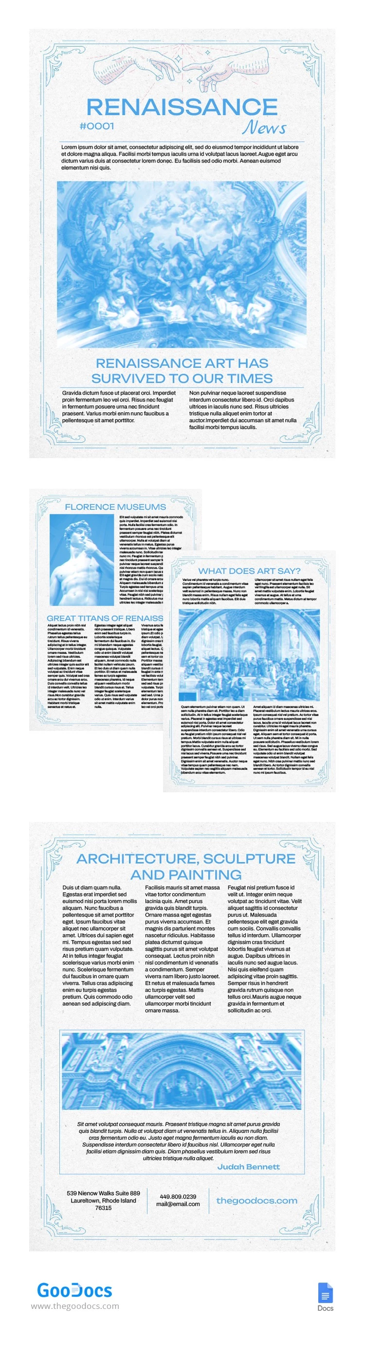 Periódico renacentista de color azul claro. - free Google Docs Template - 10065745
