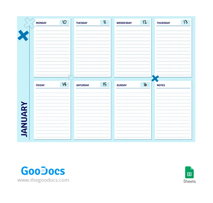 Calendario Semanal de Color Azul Claro - free Google Docs Template - 10066386
