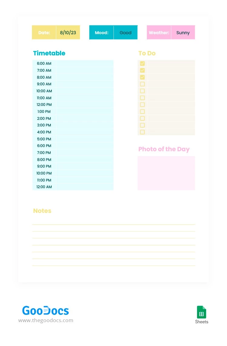 Modèle de notes légères et colorées - free Google Docs Template - 10064102