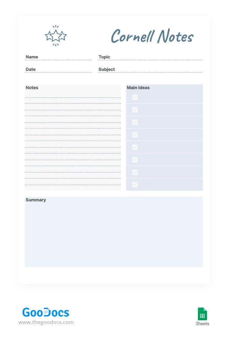 Light Colors Cornell Notes - free Google Docs Template - 10063555