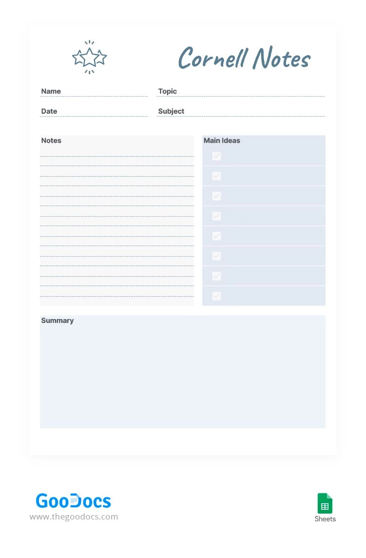 Colori chiari Cornell Notes - free Google Docs Template - 10063555