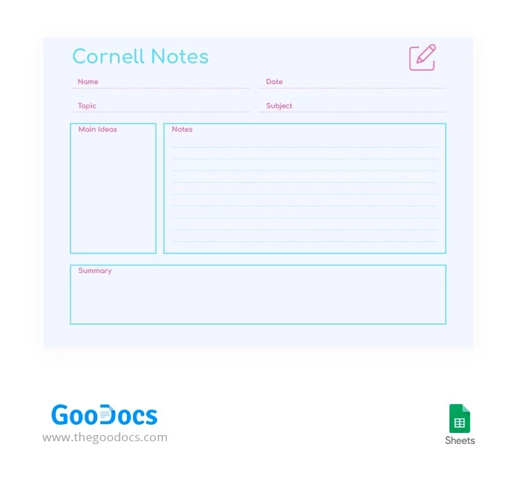 Anotações Leves Cornell - free Google Docs Template - 10064369