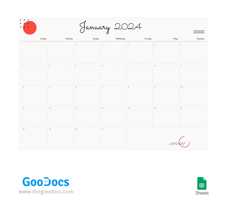 Calendario editable ligero - free Google Docs Template - 10068263
