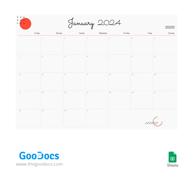 Calendário Editável Leve - free Google Docs Template - 10068263