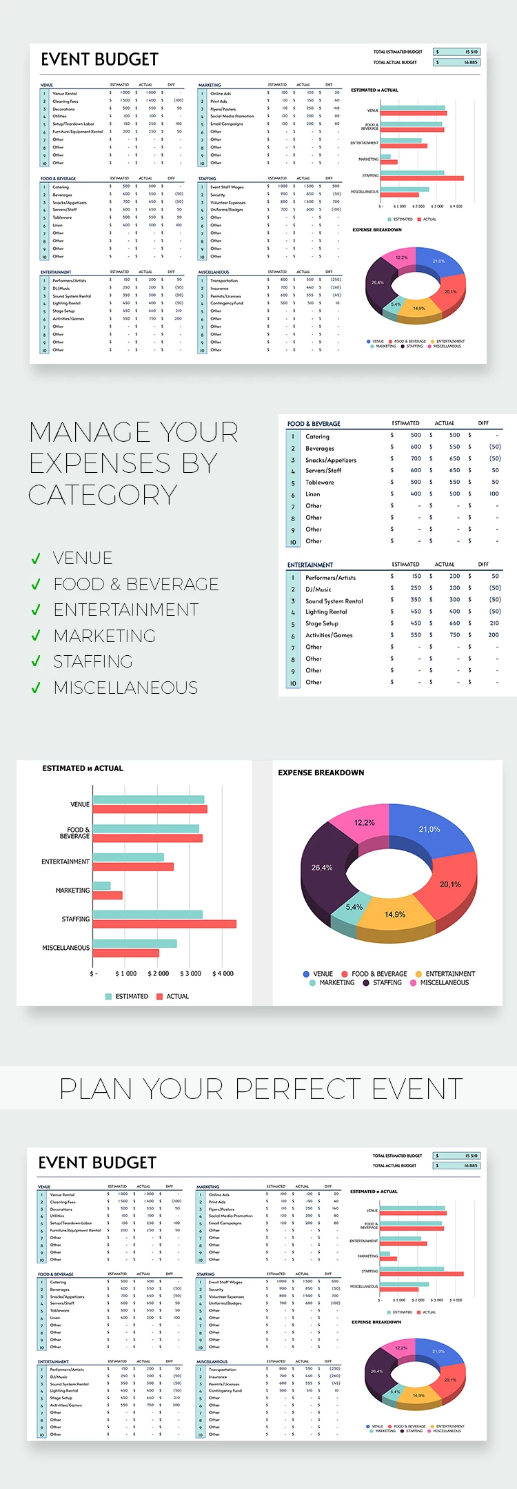 Budget d'événement lumineux - free Google Docs Template - 10068894