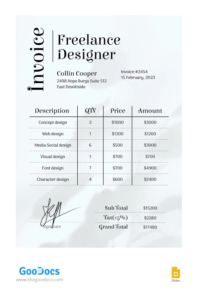 Light Freelance Invoice - free Google Docs Template - 10064712