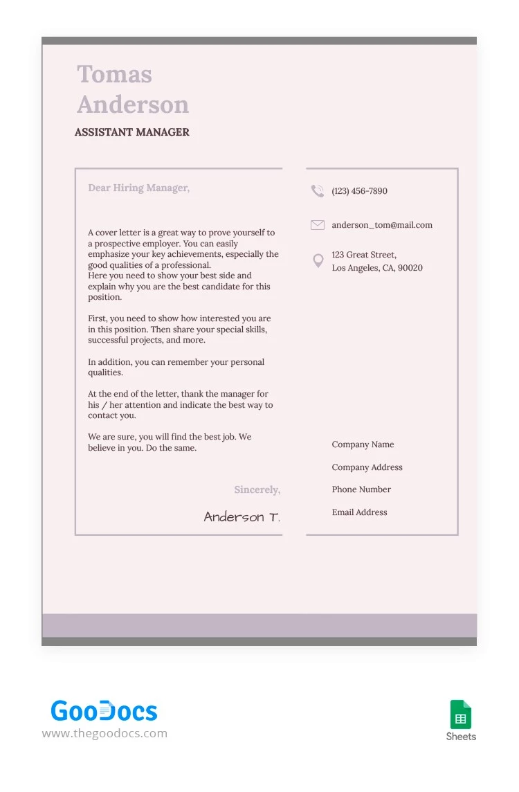 Carta de presentación con un estilo gris claro - free Google Docs Template - 10064076