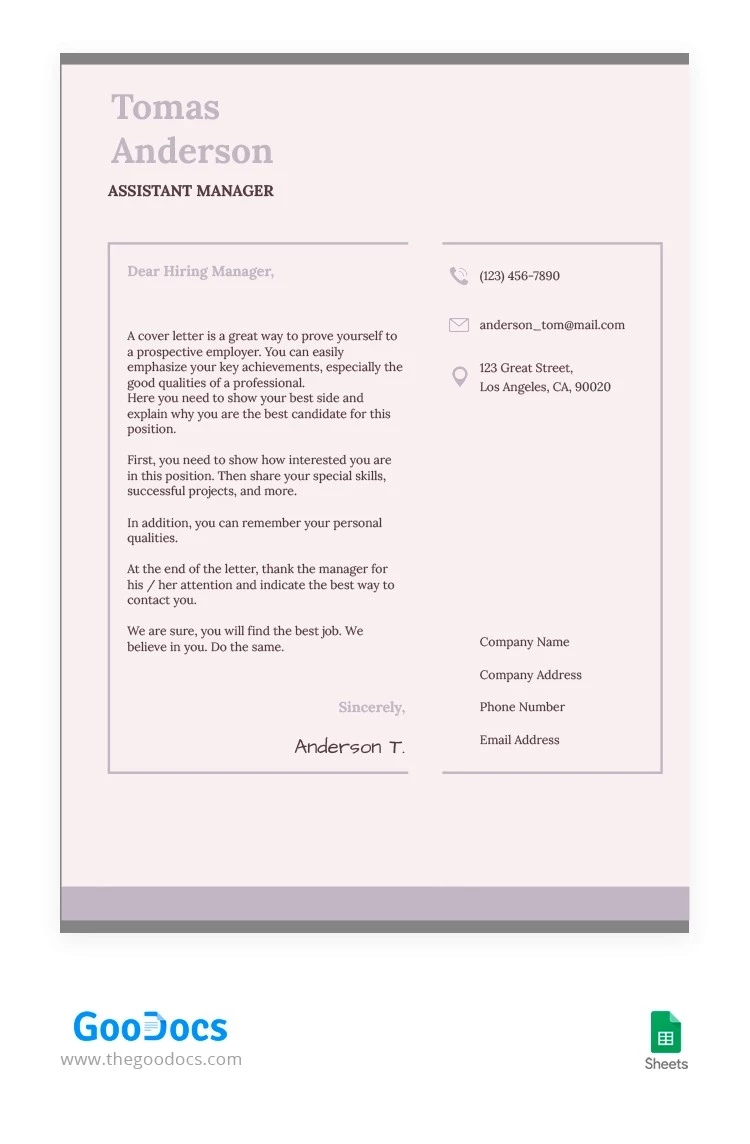 Lettre de motivation au style gris clair - free Google Docs Template - 10064076