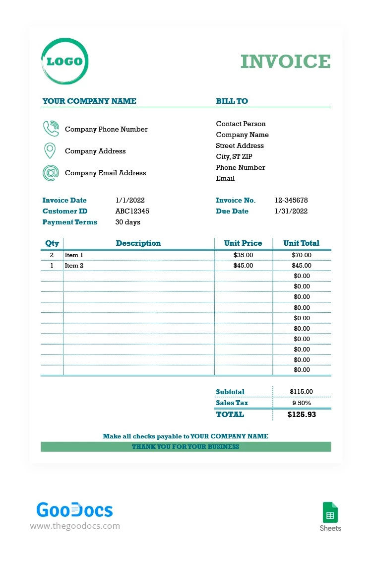 Light Green Invoice - free Google Docs Template - 10062203