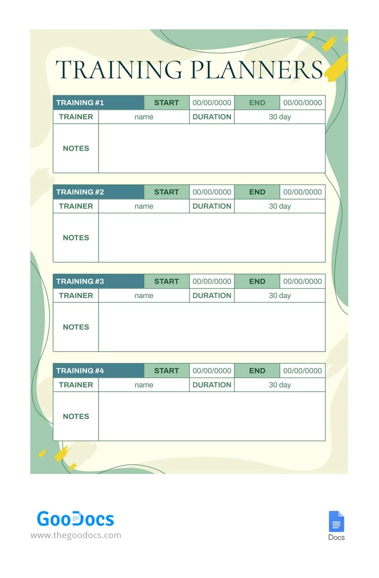 Planificateur d'entraînement moderne vert clair - free Google Docs Template - 10065690