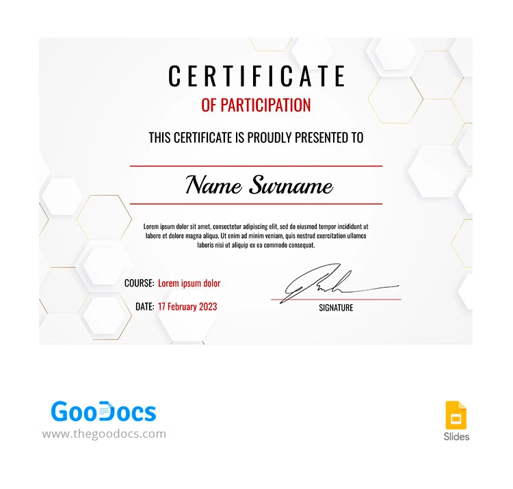 Certificado de Participação Cinza Claro - free Google Docs Template - 10065301