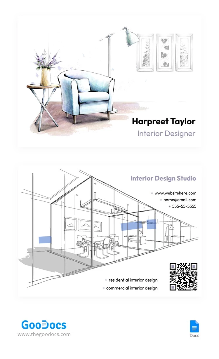 Cartão de visita para Designer de Interiores Leve - free Google Docs Template - 10064606