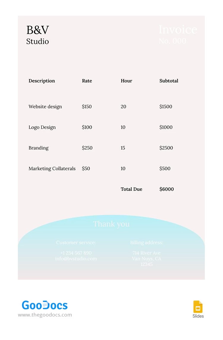 Light Beautiful Invoice - free Google Docs Template - 10062707