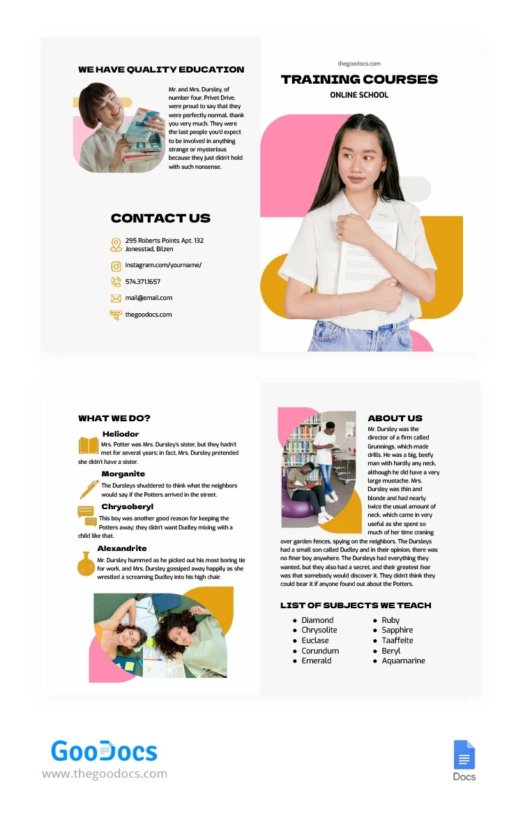 Bi-fold School Brochure - free Google Docs Template - 10065011