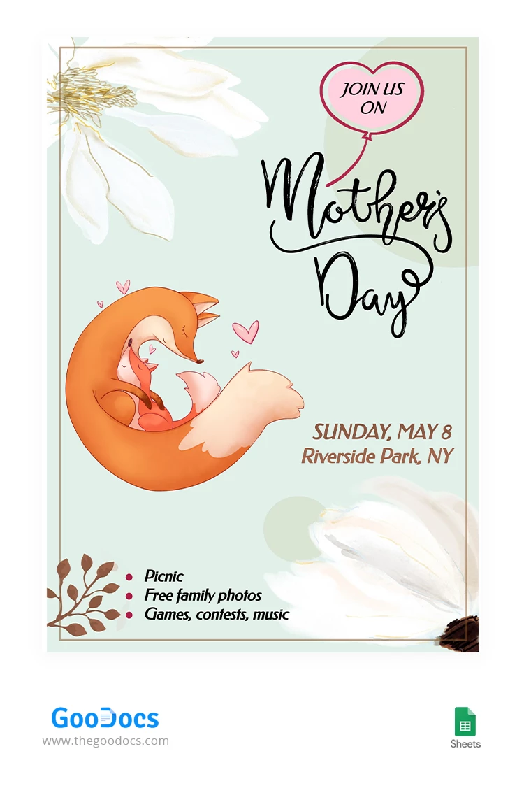 Flyer de la fête des mères léger - free Google Docs Template - 10063914