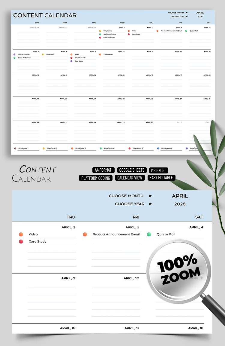 2023-2030 Purple Content Calendar - free Google Docs Template - 10063926