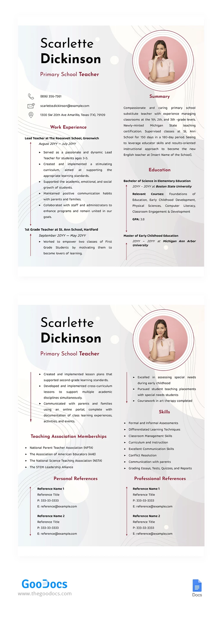 Résumé d'enseignant léger - free Google Docs Template - 10064504