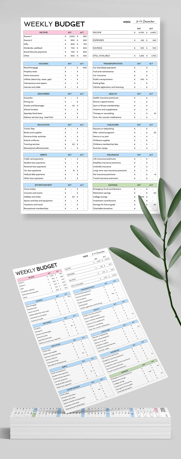 Aesthetic Settimanale Budget - free Google Docs Template - 10069479