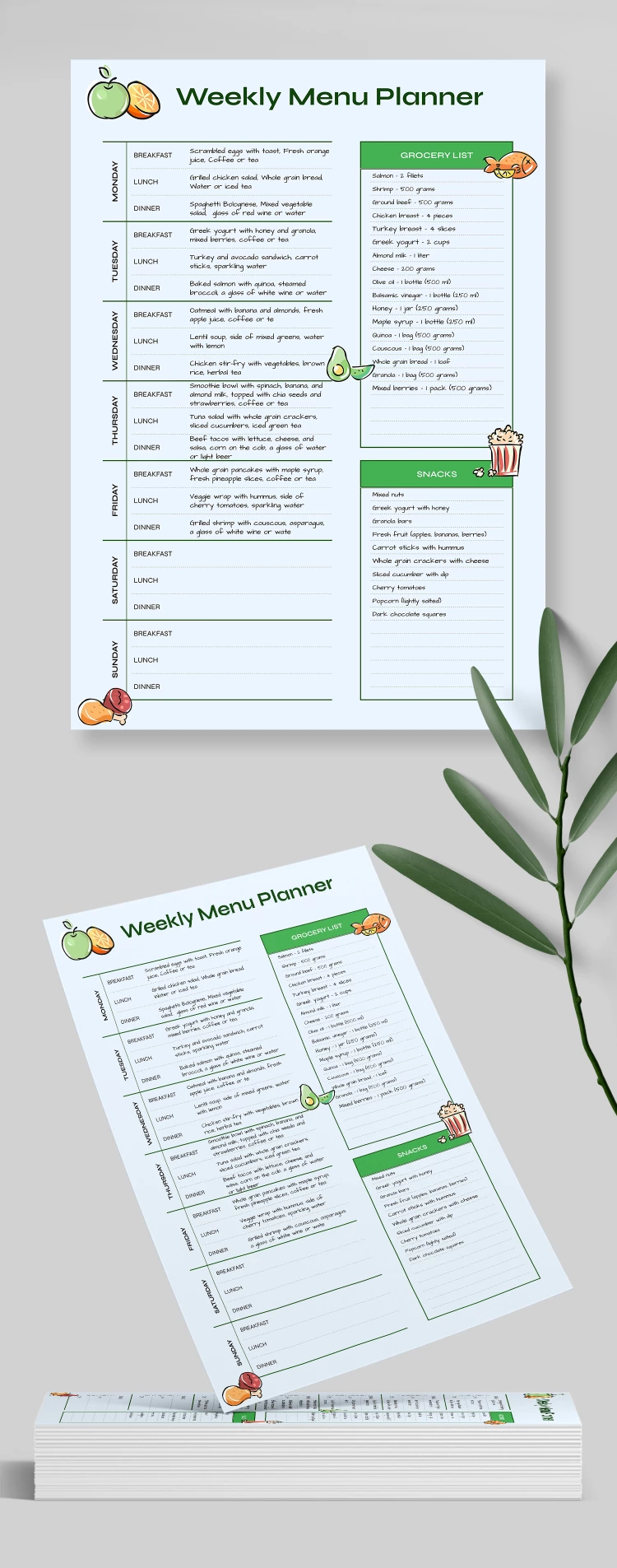 Light Weekly Meal Planner - free Google Docs Template - 10069072