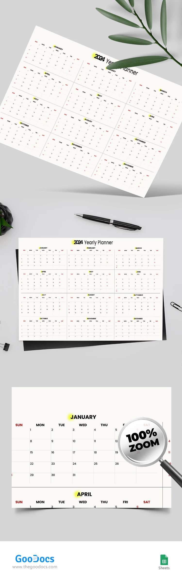 Light Yearly Planner - free Google Docs Template - 10068745