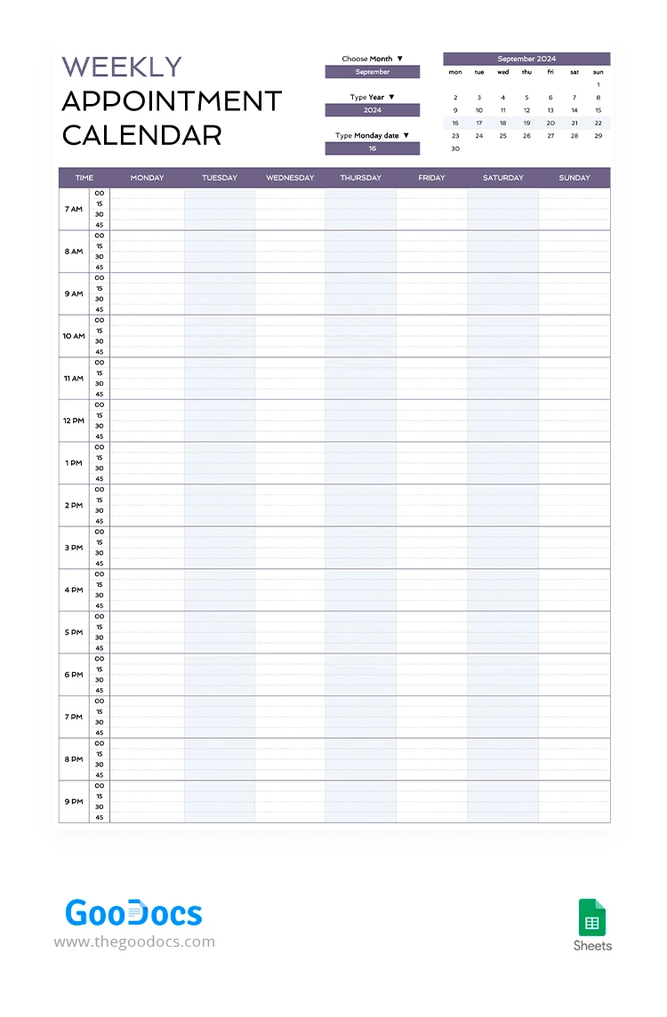 Professional Appointment Calendar - free Google Docs Template - 10068629