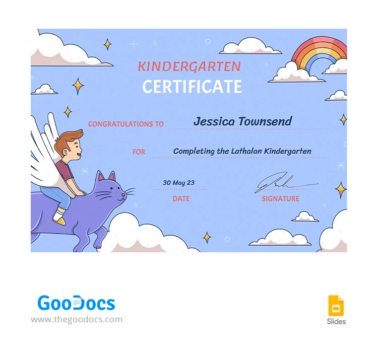 Certificado de jardim de infância lilás - free Google Docs Template - 10065044