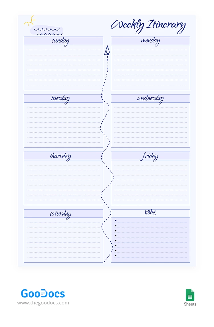 Lilac Weekly Itinerary - free Google Docs Template - 10067038