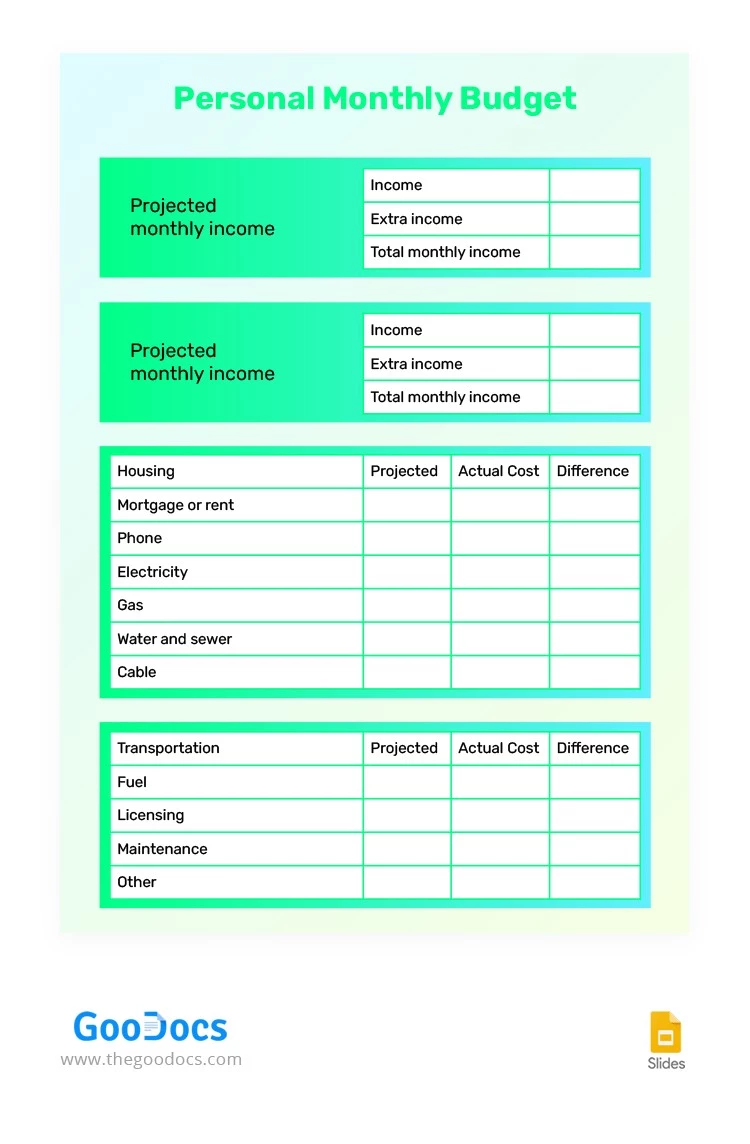 Lime Personal Monthly Budget - free Google Docs Template - 10063250